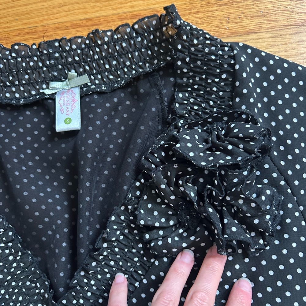 DownEast Black and White Polka Dot Flutter Sleeve Midi Dress - Picture 5 of 8